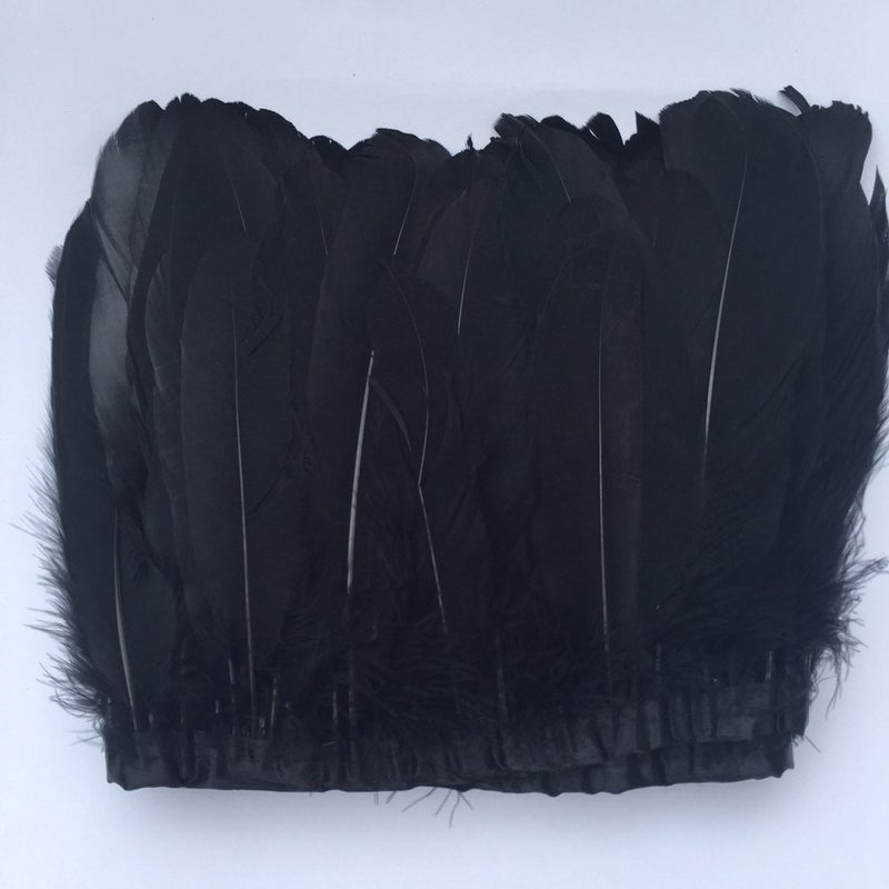 Shekyeon Duck Goose Feather Trim Fringe Sewing Craft 2 Yards (Black) - Image 1